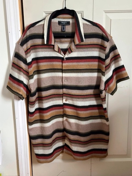 Forever 21 Other - Forever 21 Men's Striped Short-Sleeve Knit Shirt - Multi (Beige, Brown, Red)
